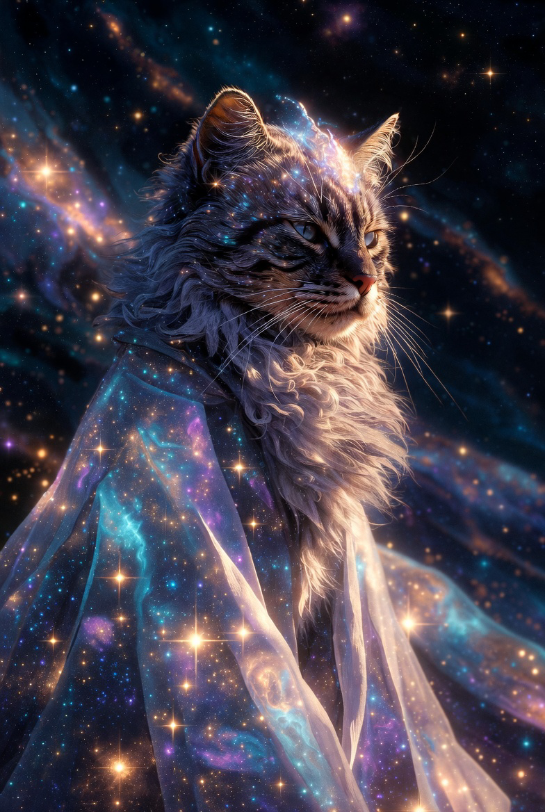 “Cosmic Guardian Cat – Mystical Galaxy Starry Cat Art T-Shirt”