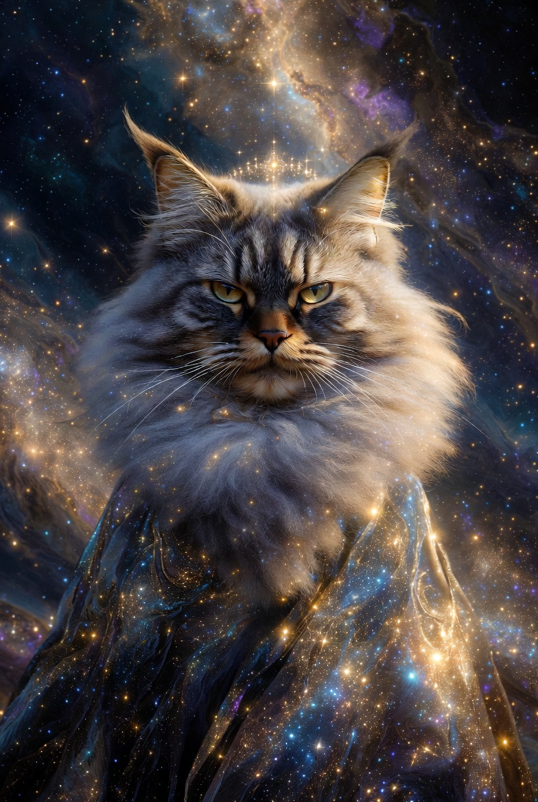 “Cosmic Guardian Cat – Mystical Galaxy Starry Cat Art T-Shirt”