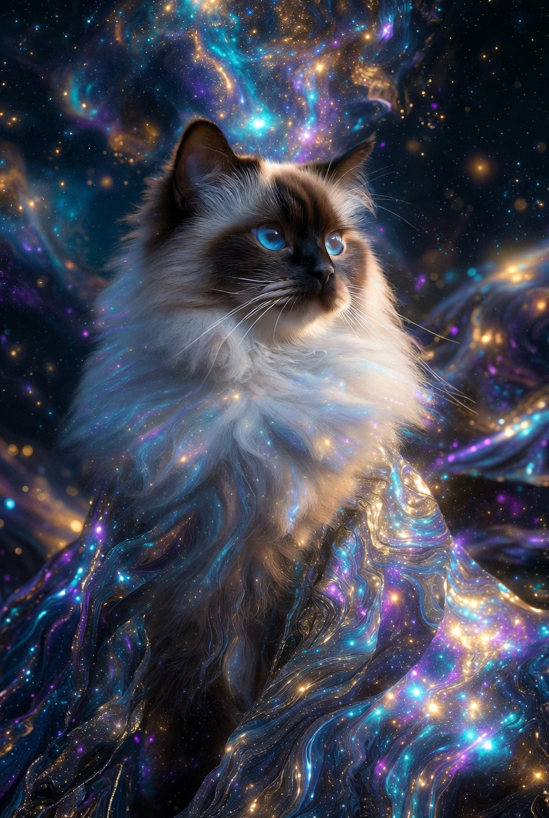 “Cosmic Guardian Cat – Mystical Galaxy Starry Cat Art T-Shirt”