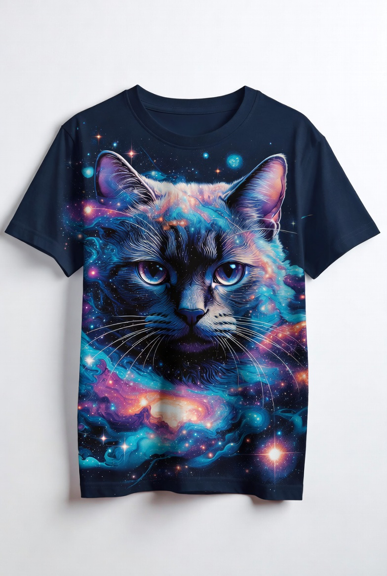 “Cosmic Guardian Cat – Mystical Galaxy Starry Cat Art T-Shirt”
