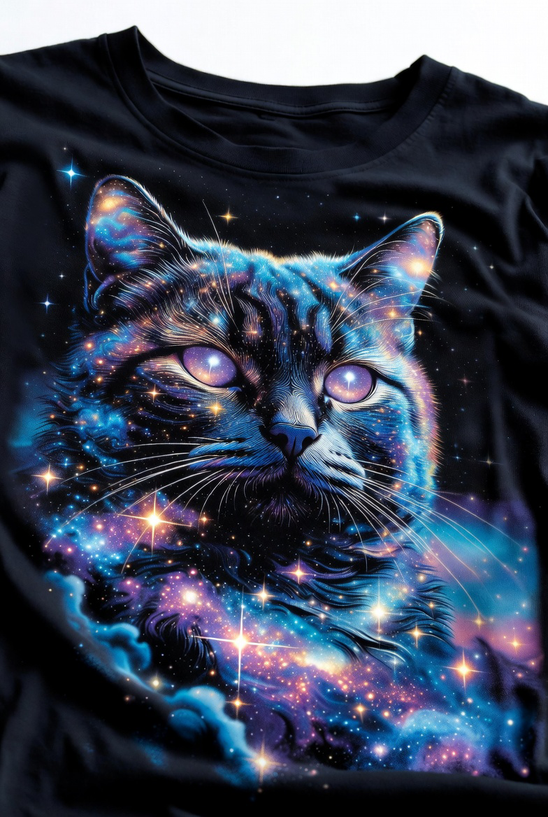 “Cosmic Guardian Cat – Mystical Galaxy Starry Cat Art T-Shirt”
