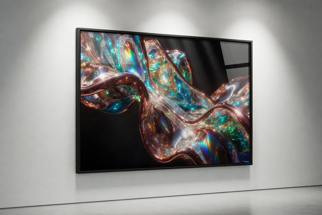 Luxury Diamond Crest Wave | Copper Emerald Glass Wall Art Masterpiece