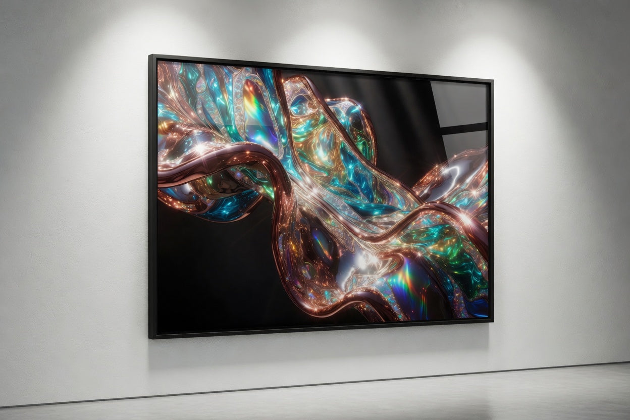 Luxury Diamond Crest Wave | Copper Emerald Glass Wall Art Masterpiece