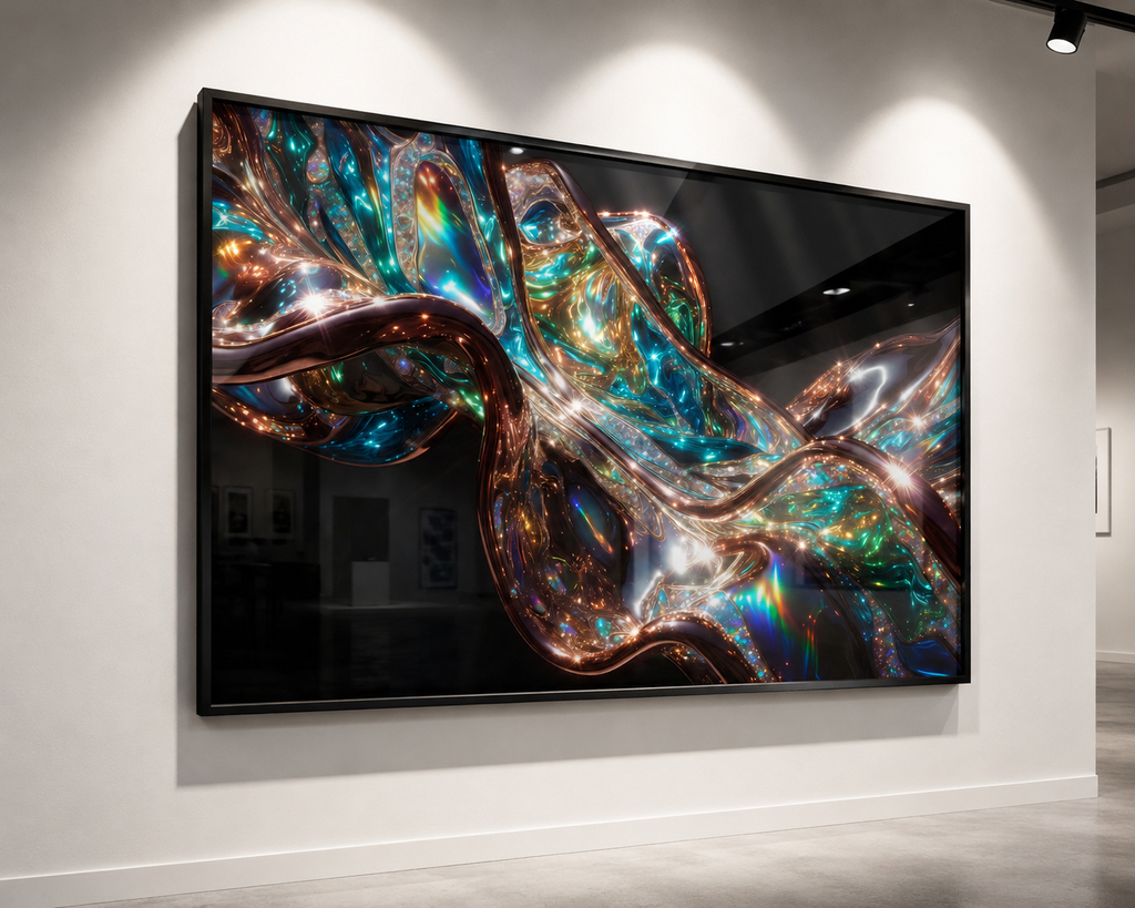 Luxury Diamond Crest Wave | Copper Emerald Glass Wall Art Masterpiece
