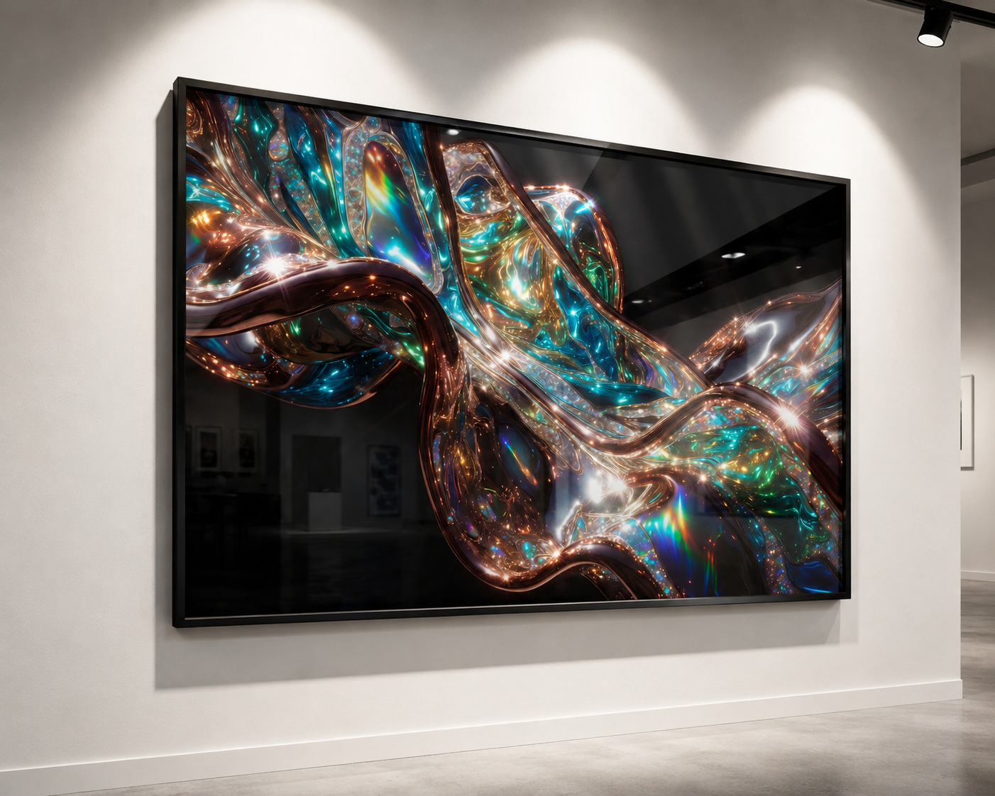 Luxury Diamond Crest Wave | Copper Emerald Glass Wall Art Masterpiece