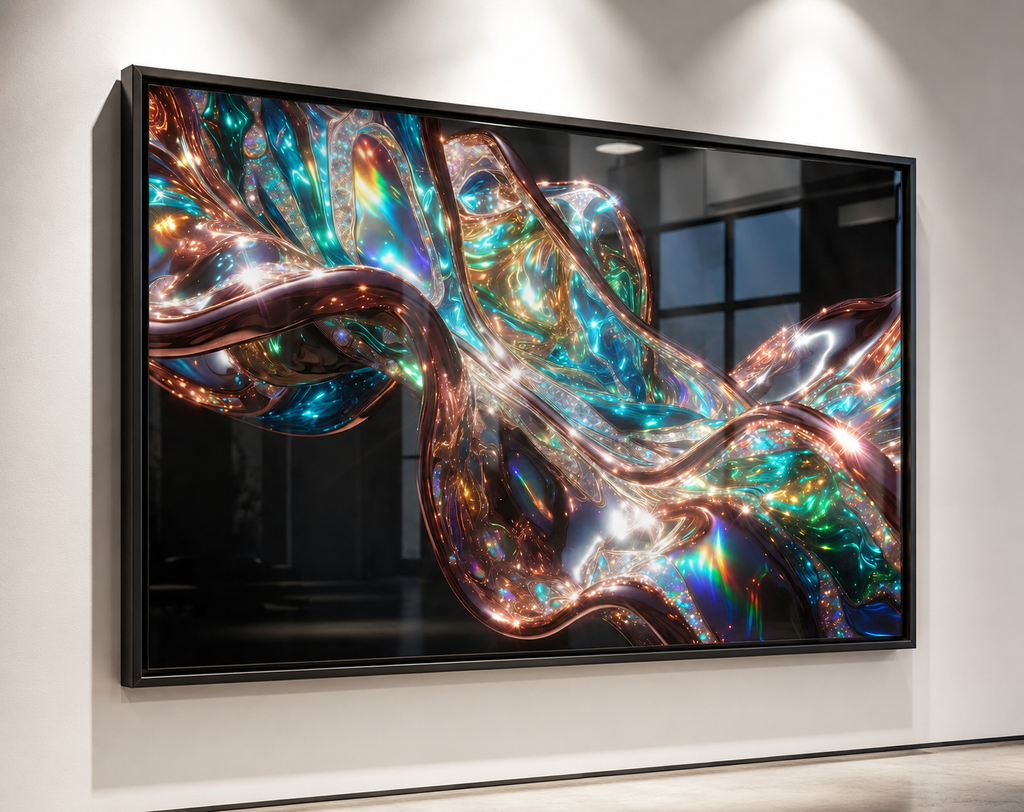 Luxury Diamond Crest Wave | Copper Emerald Glass Wall Art Masterpiece